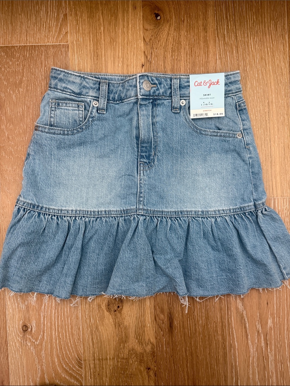 Cat & Jack Light Blue Denim Ruffle Mini Skirt Size L (10/12)